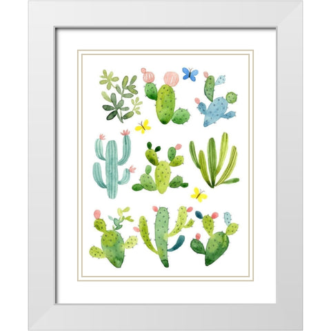 Happy Cacti White Modern Wood Framed Art Print with Double Matting by Maday, Jane