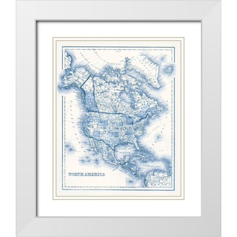 North America in Shades of Blue White Modern Wood Framed Art Print with Double Matting by Vision Studio
