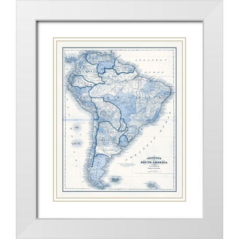 South America in Shades of Blue White Modern Wood Framed Art Print with Double Matting by Vision Studio