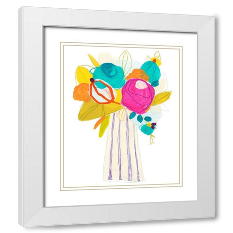 Floral Fiesta I White Modern Wood Framed Art Print with Double Matting by Vess, June Erica