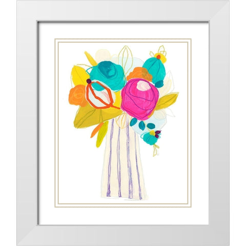 Floral Fiesta I White Modern Wood Framed Art Print with Double Matting by Vess, June Erica