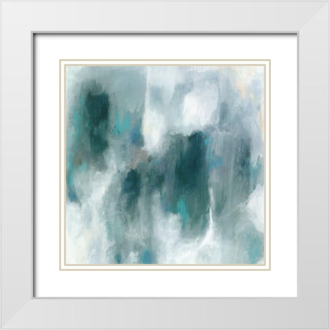 Teal Tempest I White Modern Wood Framed Art Print with Double Matting by Borges, Victoria