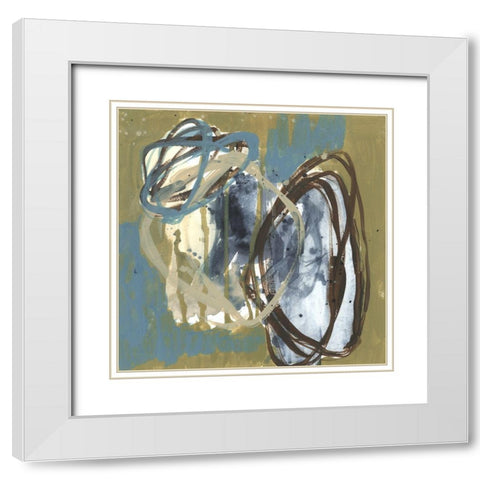Umber and Blue Rounds I White Modern Wood Framed Art Print with Double Matting by Goldberger, Jennifer