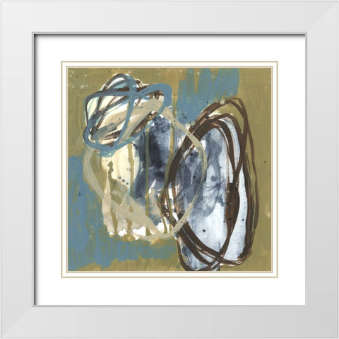 Umber and Blue Rounds I White Modern Wood Framed Art Print with Double Matting by Goldberger, Jennifer