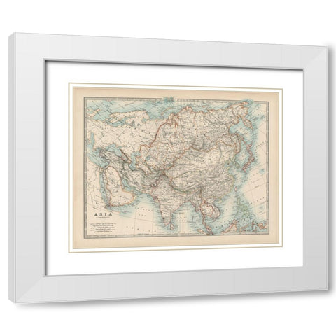 Johnstons Map of Asia White Modern Wood Framed Art Print with Double Matting by Johnston