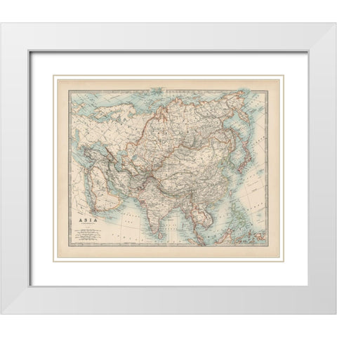 Johnstons Map of Asia White Modern Wood Framed Art Print with Double Matting by Johnston