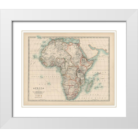 Johnstons Map of Africa White Modern Wood Framed Art Print with Double Matting by Johnston