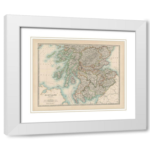 Johnstons Map of Scotland White Modern Wood Framed Art Print with Double Matting by Johnston
