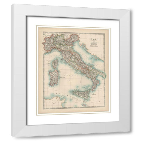 Johnstons Map of Italy White Modern Wood Framed Art Print with Double Matting by Johnston