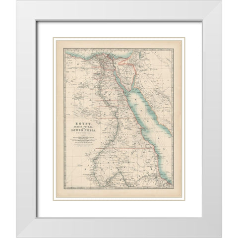 Johnstons Map of Egypt White Modern Wood Framed Art Print with Double Matting by Johnston