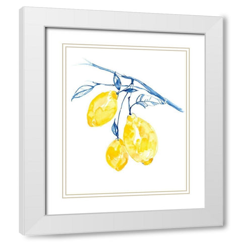 Watercolor Lemons II White Modern Wood Framed Art Print with Double Matting by Goldberger, Jennifer