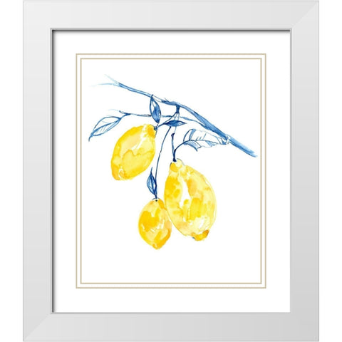 Watercolor Lemons II White Modern Wood Framed Art Print with Double Matting by Goldberger, Jennifer