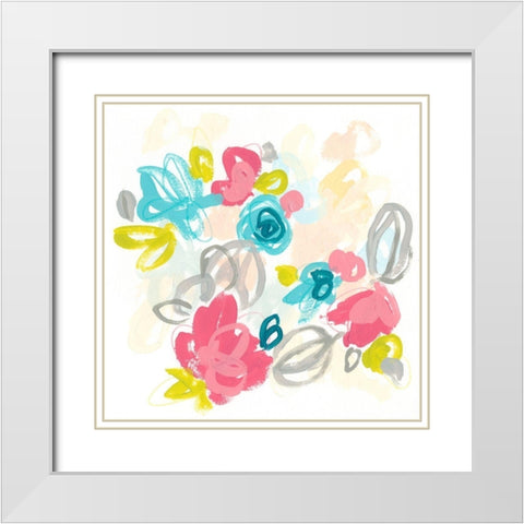 Floral Scatter I White Modern Wood Framed Art Print with Double Matting by Vess, June Erica