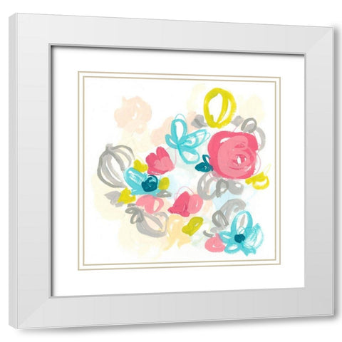 Floral Scatter II White Modern Wood Framed Art Print with Double Matting by Vess, June Erica