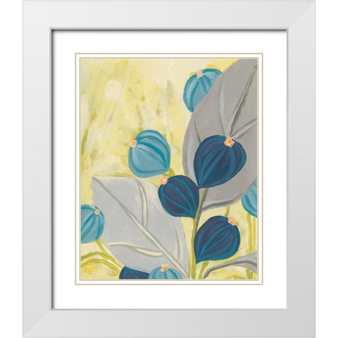 Navy and Citron Floral I White Modern Wood Framed Art Print with Double Matting by Vess, June Erica