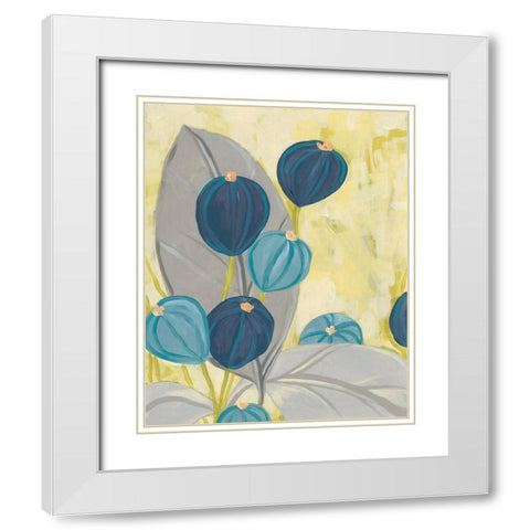 Navy and Citron Floral II White Modern Wood Framed Art Print with Double Matting by Vess, June Erica