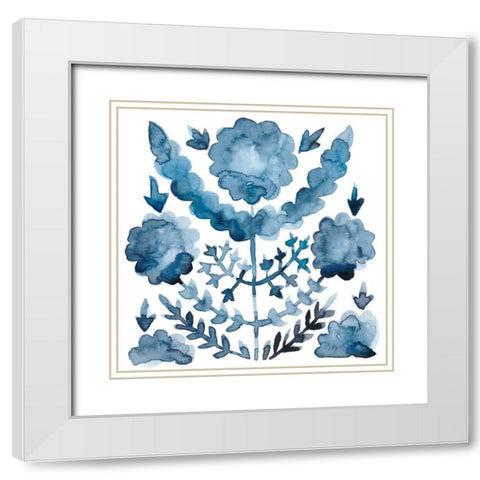 Indigo Ornament I White Modern Wood Framed Art Print with Double Matting by Zarris, Chariklia