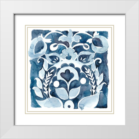 Indigo Ornament II White Modern Wood Framed Art Print with Double Matting by Zarris, Chariklia