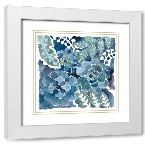 Indigo Ornament IV White Modern Wood Framed Art Print with Double Matting by Zarris, Chariklia