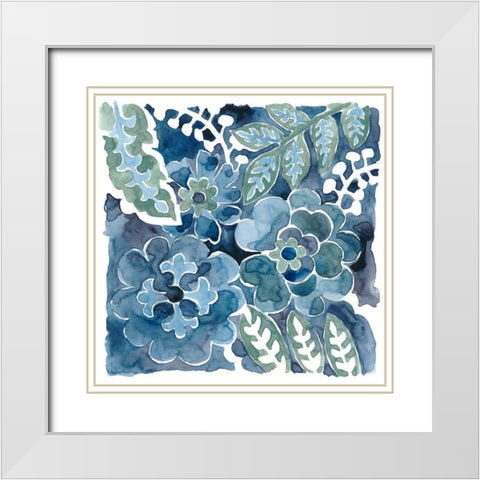 Indigo Ornament IV White Modern Wood Framed Art Print with Double Matting by Zarris, Chariklia