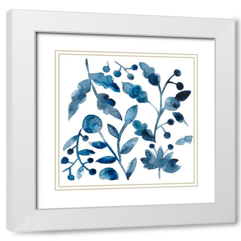 Indigo Ornament V White Modern Wood Framed Art Print with Double Matting by Zarris, Chariklia