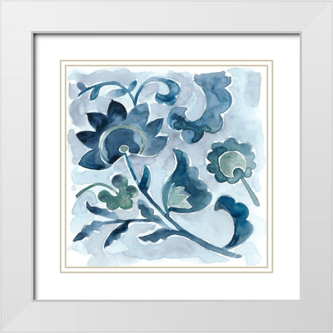 Indigo Ornament VI White Modern Wood Framed Art Print with Double Matting by Zarris, Chariklia