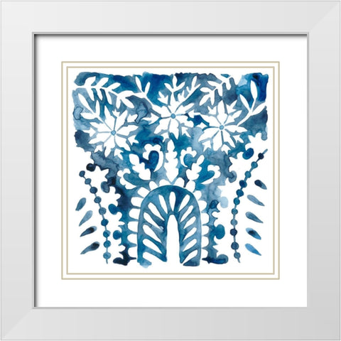 Indigo Ornament VIII White Modern Wood Framed Art Print with Double Matting by Zarris, Chariklia