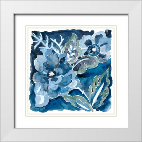 Indigo Ornament IX White Modern Wood Framed Art Print with Double Matting by Zarris, Chariklia