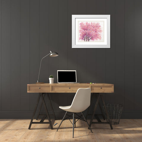 Pink Cherry Blossom Tree I White Modern Wood Framed Art Print with Double Matting by OToole, Tim