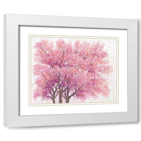 Pink Cherry Blossom Tree I White Modern Wood Framed Art Print with Double Matting by OToole, Tim