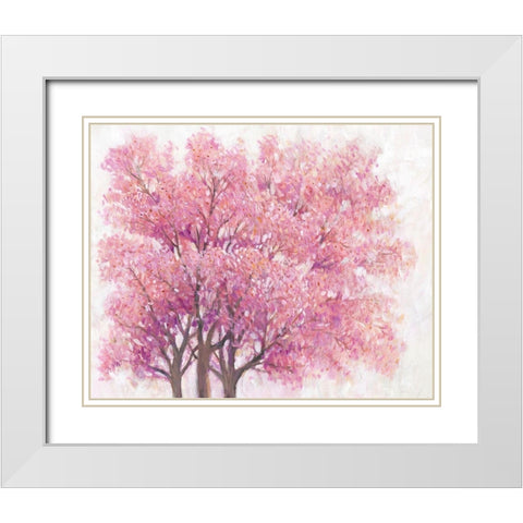 Pink Cherry Blossom Tree I White Modern Wood Framed Art Print with Double Matting by OToole, Tim