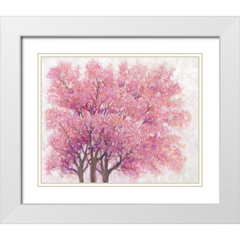 Pink Cherry Blossom Tree I White Modern Wood Framed Art Print with Double Matting by OToole, Tim