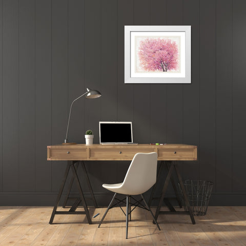 Pink Cherry Blossom Tree II White Modern Wood Framed Art Print with Double Matting by OToole, Tim