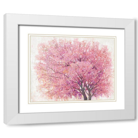 Pink Cherry Blossom Tree II White Modern Wood Framed Art Print with Double Matting by OToole, Tim
