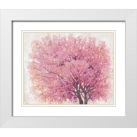 Pink Cherry Blossom Tree II White Modern Wood Framed Art Print with Double Matting by OToole, Tim