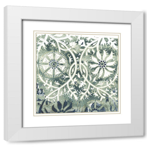 Flower Stone Tile VII White Modern Wood Framed Art Print with Double Matting by Vess, June Erica