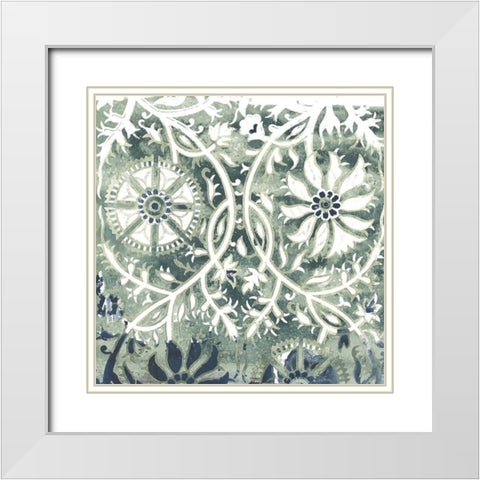 Flower Stone Tile VII White Modern Wood Framed Art Print with Double Matting by Vess, June Erica