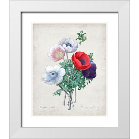 Redoute Bouquet II White Modern Wood Framed Art Print with Double Matting by Redoute, Pierre