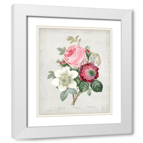 Redoute Bouquet IV White Modern Wood Framed Art Print with Double Matting by Redoute, Pierre