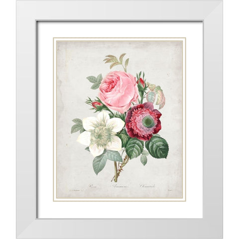 Redoute Bouquet IV White Modern Wood Framed Art Print with Double Matting by Redoute, Pierre