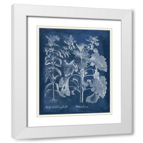 Besler Leaves in Indigo I White Modern Wood Framed Art Print with Double Matting by Vision Studio