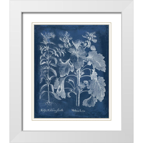 Besler Leaves in Indigo I White Modern Wood Framed Art Print with Double Matting by Vision Studio