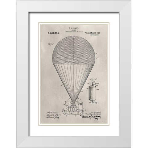 Patent--Hot Air Balloon White Modern Wood Framed Art Print with Double Matting by Ludwig, Alicia