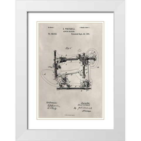 Patent--Sewing Machine White Modern Wood Framed Art Print with Double Matting by Ludwig, Alicia