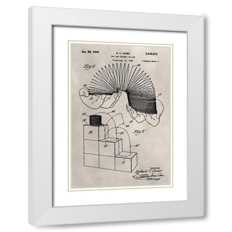 Patent--Slinky White Modern Wood Framed Art Print with Double Matting by Ludwig, Alicia