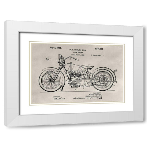 Patent--Motorcycle White Modern Wood Framed Art Print with Double Matting by Ludwig, Alicia