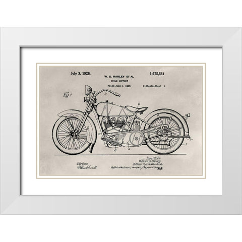 Patent--Motorcycle White Modern Wood Framed Art Print with Double Matting by Ludwig, Alicia