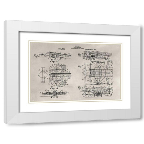 Patent--Aerial Machine White Modern Wood Framed Art Print with Double Matting by Ludwig, Alicia