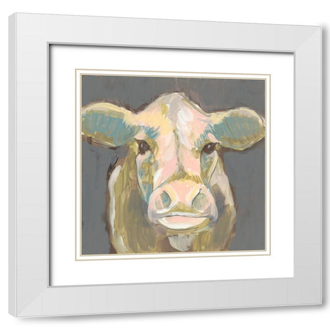 Blush Faced Cow I White Modern Wood Framed Art Print with Double Matting by Goldberger, Jennifer