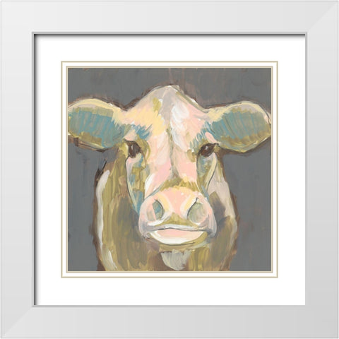 Blush Faced Cow I White Modern Wood Framed Art Print with Double Matting by Goldberger, Jennifer
